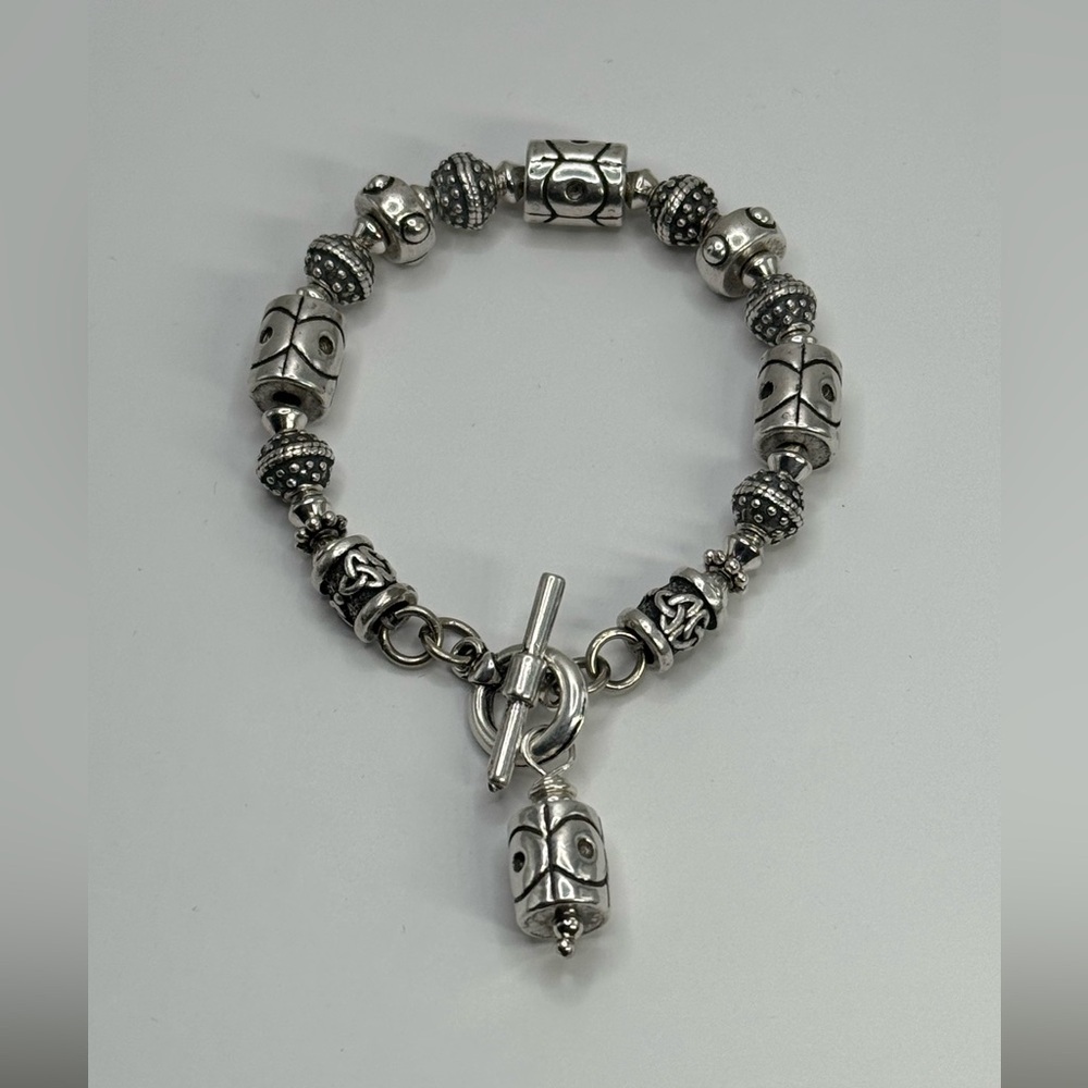 925 silver Vintage heavy Celtic Beaded toggle Bracelet